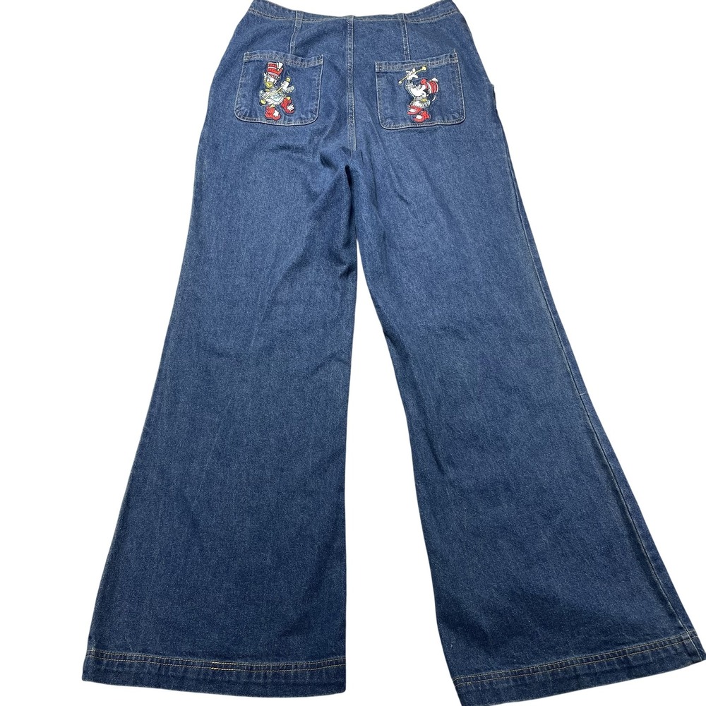 Disney Jeans Womens 12 Blue High Rise Wide Leg Donald Goofy Embroidered 32x32